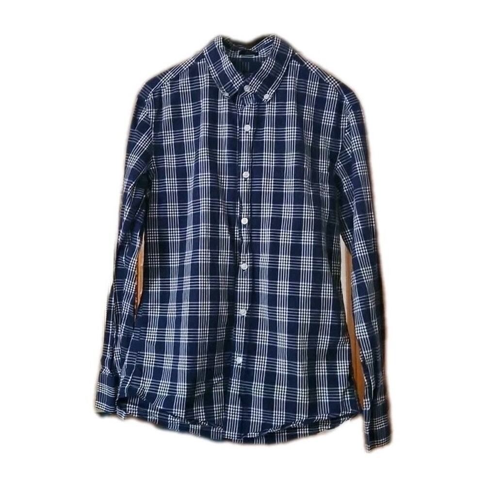 J Crew Flex Washed Shirt Small Slim Fit Blue White Check Long Sleeve Button Down